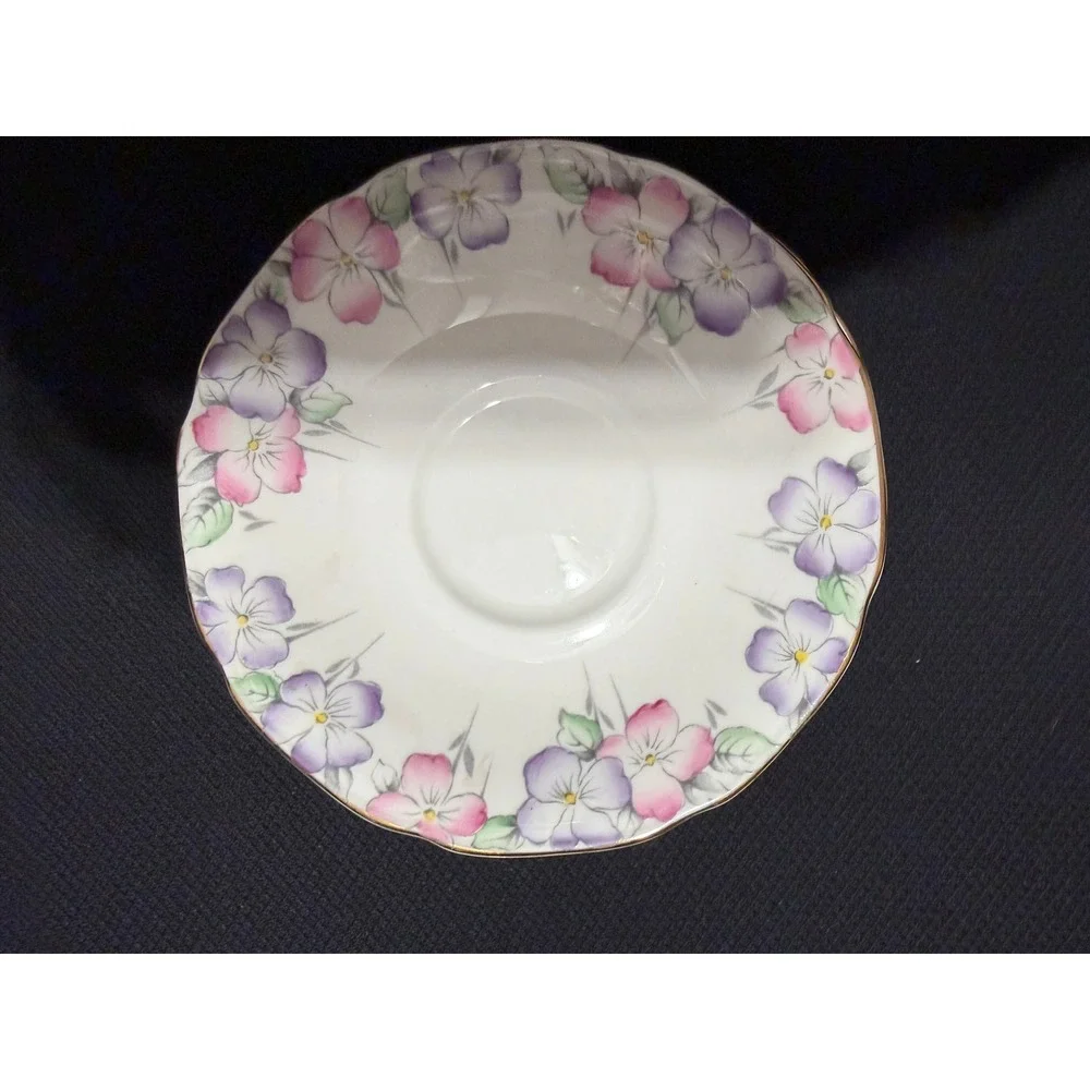 Paragon Fine Bone China Saucers Set 7 Pink Purple Floral A1806 England Vintage